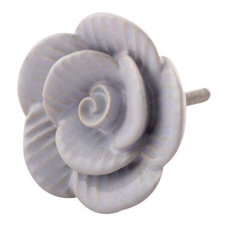 Light Blue Medium Rose Flower Ceramic Dresser Knob